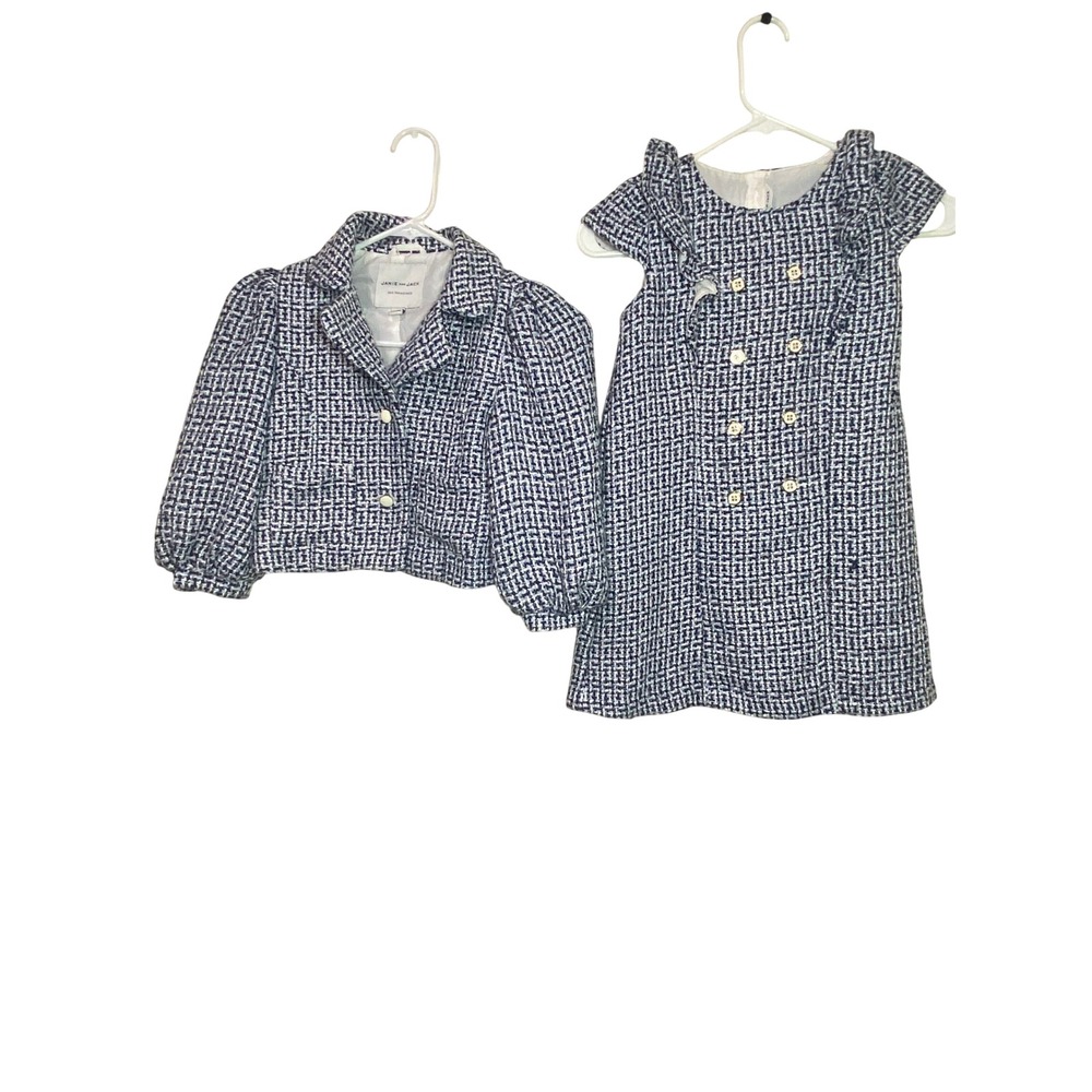 Janie and Jack Kids Navy White Tweed Dress and Matching Jacket Set Size 7 Preppy